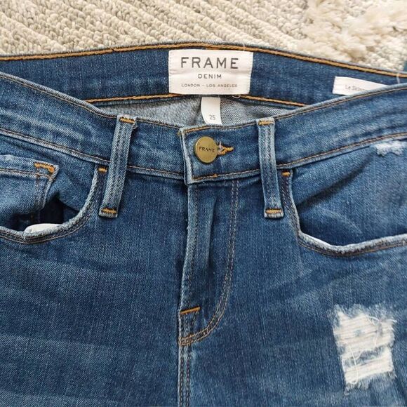 Frame Le Skinny De Jeanne Distressed Denim Jeans 25 - Picture 5 of 9